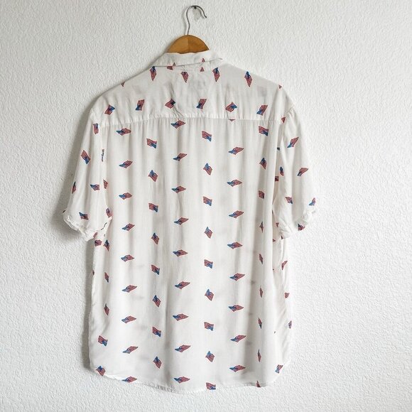 Denim & Flower Ricky Singh Men's L USA Flag Button Down Short Sleeve Shirt - Picture 2 of 5